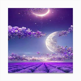 Moon And Lavender Field Canvas Print