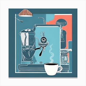 illustration, limited edition print , coffee time (blue background) Canvas Print