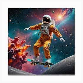 Astronaut Skateboarding On The Moon Canvas Print