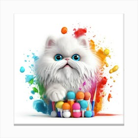 White Cat With Colorful Paint Canvas Print