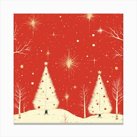 Christmas Trees On A Red Background Canvas Print