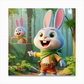 Cartoon Rabbit In The Forest Canvas Print