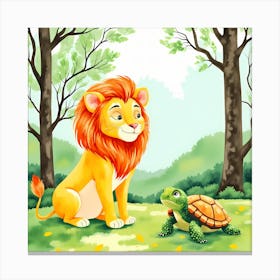 Lion And Turtle In The Forest 1 Canvas Print