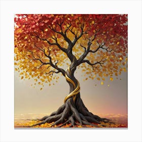 solid color gradient tree with golden leaves and twisted and intertwined branches 3D oil painting 8 Canvas Print