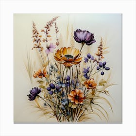 Elegant Wildflower Bouquet – Vibrant Botanical Art Print Canvas Print