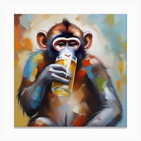 Monkey Drinking Beer Canvas Print