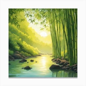 A Stream In A Bamboo Forest At Sun Rise Square Composition 101 Canvas Print