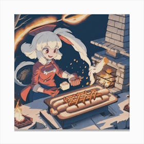 Girl Cooking Hotdogs Canvas Print