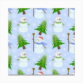 New Year Christmas Snowman Pattern, Canvas Print