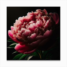 Peony Flower On Black Background Canvas Print