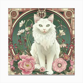 White Cat With Flowers 2 Canvas Print