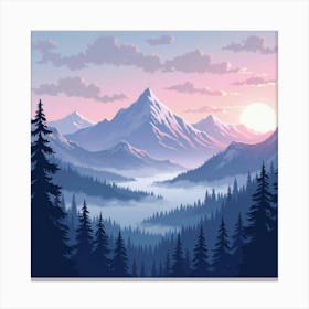 Watercolor Twilight Mist Over Majestic Peaks 1 Canvas Print