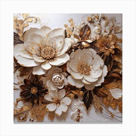 Big flowers in gold 1 Canvas Print