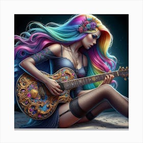 Colorful Girl With Guitar Canvas Print