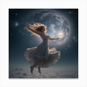Girl Jumping Infront Of The Moon Canvas Print