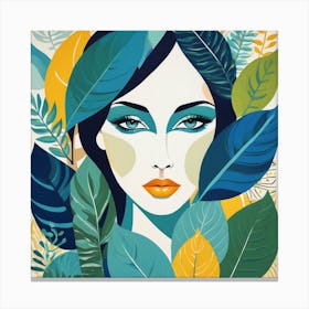 Portrait Of A Woman With Leaves Canvas Print