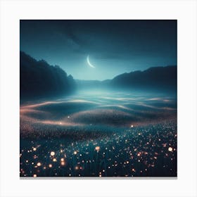 Night Sky With Dandelions Canvas Print