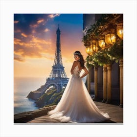Eiffel Tower and bride Canvas Print