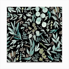 Eucalyptus Leaves Botanical Pattern - Black Canvas Print