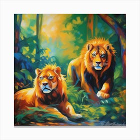 Impressionist Painting Capturing The Sheer Power And Magnificence Of Lions 337351496 Canvas Print