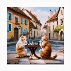 Cats Playing Chess Canvas Print