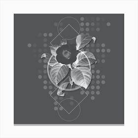 Vintage Japanese Camelia Botanical with Line Motif and Dot Pattern in Ghost Gray n.0379 Canvas Print