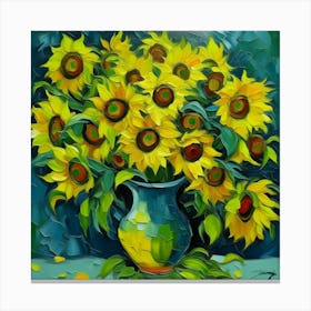 Vase With Twelve Sunflowers In The Style Of Van Gogh Canvas Print