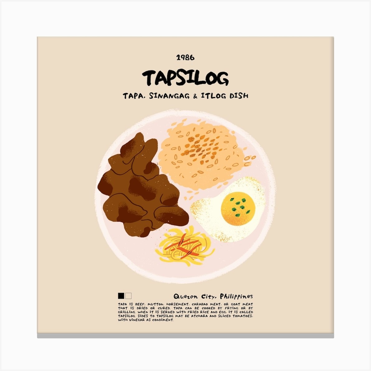 Tapsilog Square Canvas Print by Red Hearts Studio