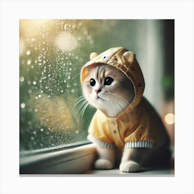 Curious Cat in Raincoat Wall Art: A Cozy and Whimsical Scene for Cat Lovers and Unique Home Decor Print Art Canvas Print