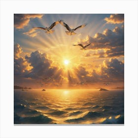 Seagulls Over The Ocean Canvas Print