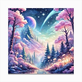 A Fantasy Forest With Twinkling Stars In Pastel Tone Square Composition 349 Canvas Print