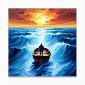 Man In Boat At Sunset Canvas Print