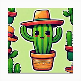 Mexico Cactus With Mexican Hat Sticker 2d Cute Fantasy Dreamy Vector Illustration 2d Flat Cen (22) Canvas Print