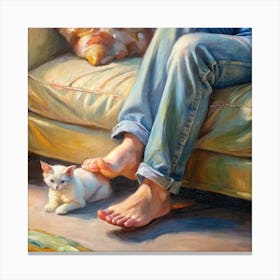 Cat And A Person Canvas Print