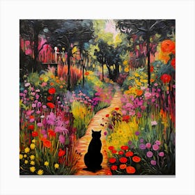 Black Cat In Monet Garden 2 Canvas Print
