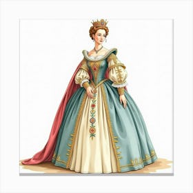 Elegant Watercolor Depiction Of Queen Elizabeth I, With Royal Splendor 1 Canvas Print