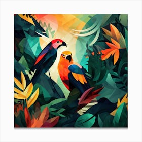 Colorful Parrots In The Jungle Canvas Print