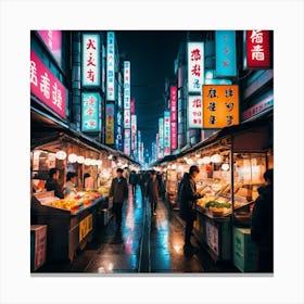 Futuristic Tokyo Night Market Canvas Print