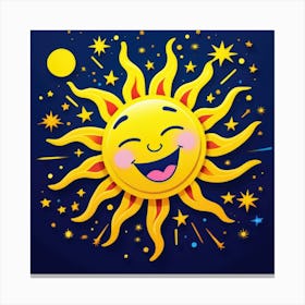 Lovely smiling sun on a blue gradient background 150 Canvas Print