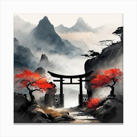 Japanese Gate Landscape Painting (3) Canvas Print