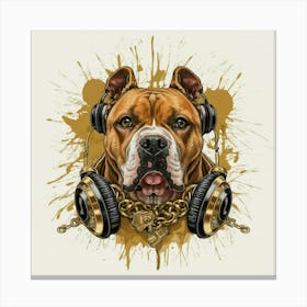 Bulldog With Headphones Canvas Print
