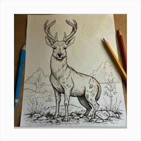 Deer Coloring Page 7 Canvas Print