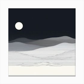 Moonlight Over The Mountains, Wavy Wave, black and white design with attracting art , wall art , tails design Generate An Abstract Design With Soft Curved Lines In Neutral Tones Emphasizing Simplicity Canvas Print