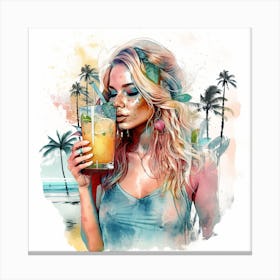 Girl With A Drink Canvas Print