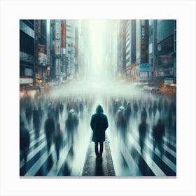 Man Walking Through A City Canvas Print