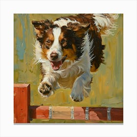 Australian Shepherd Jumping Over A Fence Canvas Print