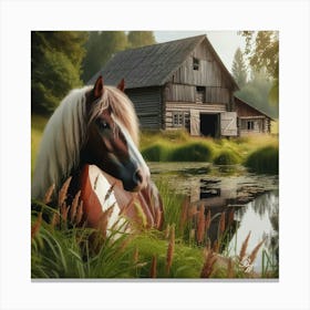 Beautiful Pinto Horse By The Pond Copy Canvas Print