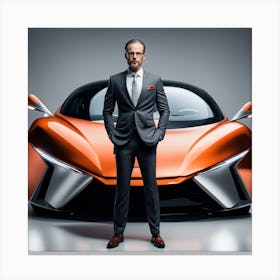 Man Standing Next To Futuristic Car Canvas Print