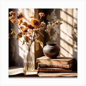 Old Books And Flowers Canvas Print