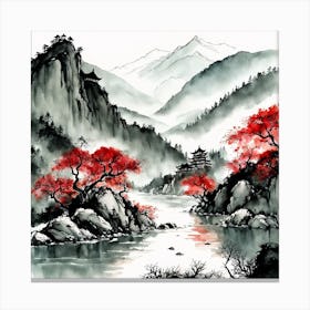 Chinese Landscape Mountains Ink Painting (23) 2 Canvas Print